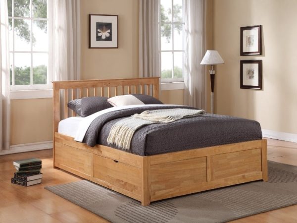 Flintshire Furniture Pentre Fixed Drawer Bed King Size Oak Wooden Bed