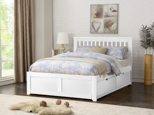 Flintshire Furniture Pentre Fixed Drawer Bed King Size White Wooden Bed