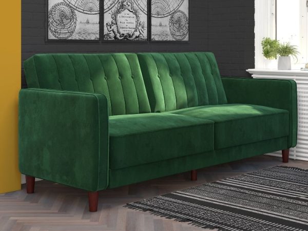 Dorel Pin Tufted Velvet Transitional Sofa Bed Green Velvet Sofa Bed