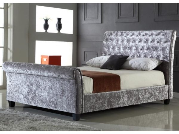 Heartlands Furniture Serenity Crushed Velvet Bed in Silver Double Fabric Bed