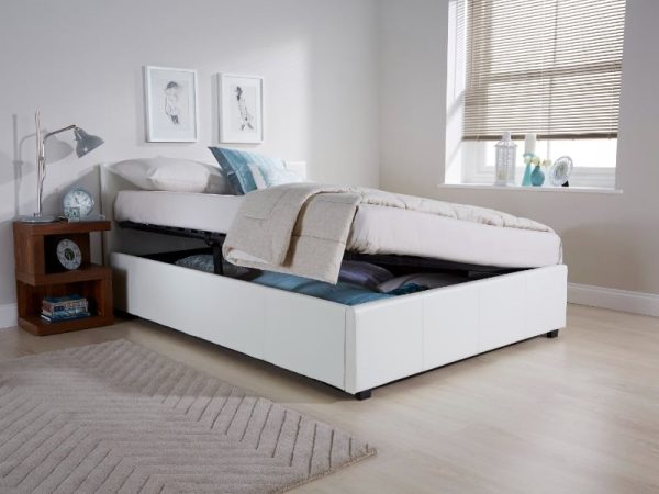 GFW Side Lifting Ottoman King Size White Leather Ottoman Bed