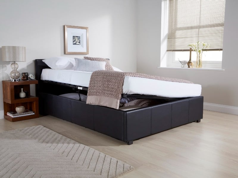 GFW Side Lifting Ottoman Double Black Leather Ottoman Bed