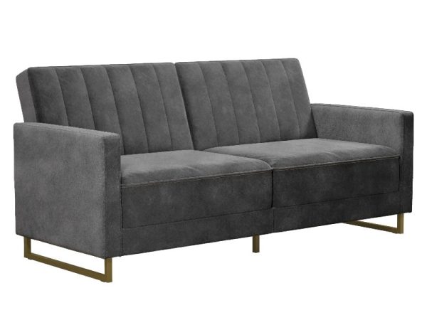 Dorel Skylar Velvet Sprung Seat Sofa Bed with Gold Sleigh Legs Grey Velvet Sofa Bed