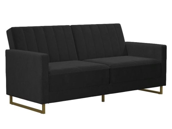 Dorel Skylar Velvet Sprung Seat Sofa Bed with Gold Sleigh Legs Black Velvet Sofa Bed