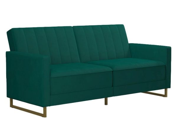 Dorel Skylar Velvet Sprung Seat Sofa Bed with Gold Sleigh Legs Green Velvet Sofa Bed