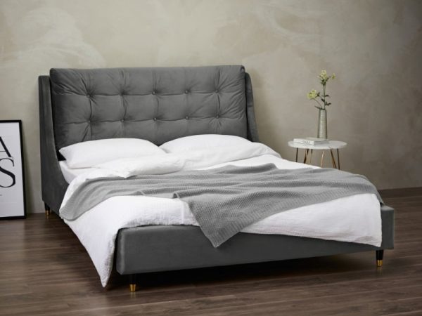 LPD Furniture Sloane Double Grey Fabric Bed