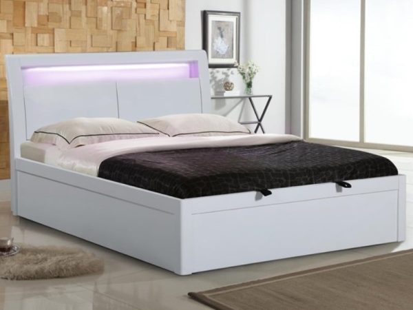 Heartlands Furniture Tanya White High Gloss Storage Bed Double White Wooden Bed