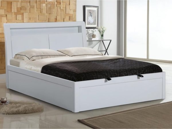 Heartlands Furniture Tanya White High Gloss Storage Bed King Size White Wooden Bed