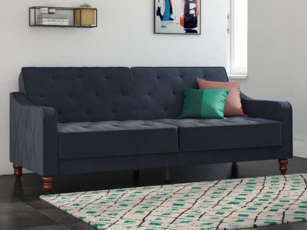 Dorel Vintage Tufted Blue Velvet Sofa Bed