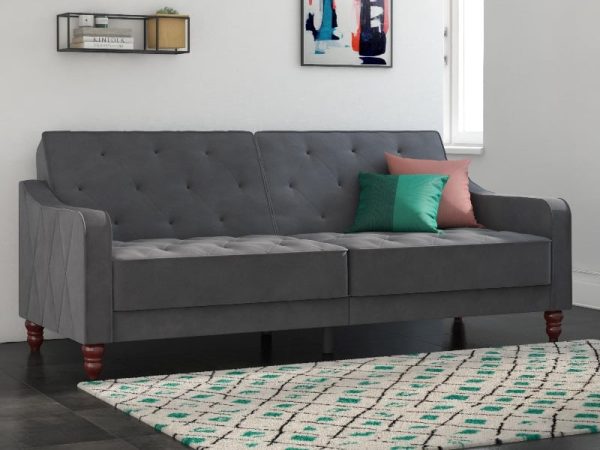 Dorel Vintage Tufted Grey Velvet Sofa Bed