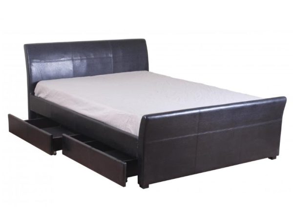 Heartlands Furniture Viva 4 Drawer PVC Faux Leather Bed Double Black Faux Leather Leather Bed