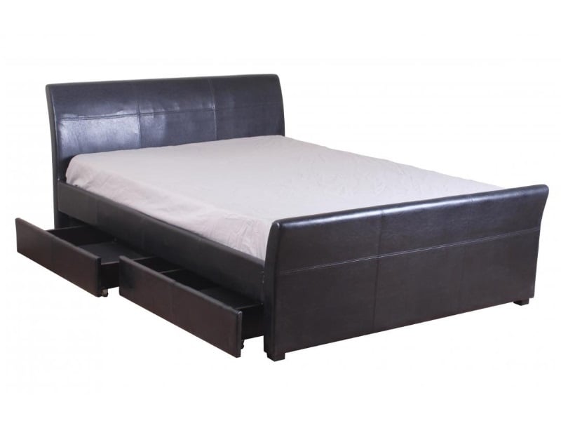 Heartlands Furniture Viva 4 Drawer PVC Faux Leather Bed King Size Black Faux Leather Leather Bed