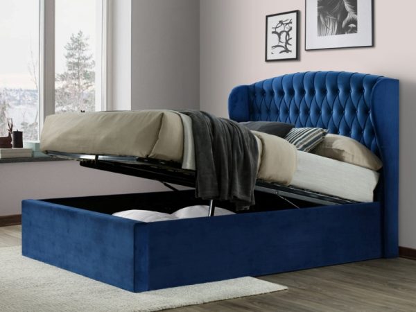 Bedmaster Warwick Ottoman King Size Blue Velvet Ottoman Bed