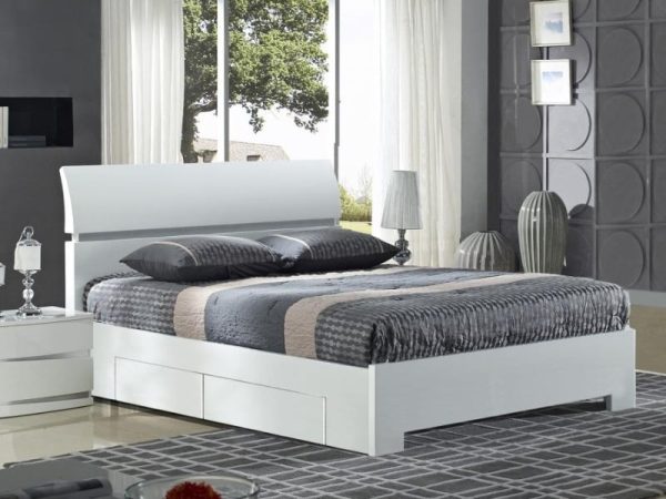 Heartlands Furniture Widney White High Gloss Bed with 4 Drawers Double White Wooden Bed