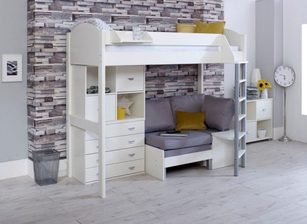 Timmy High Sleeper with Storage and Futon 30 Euro Single White