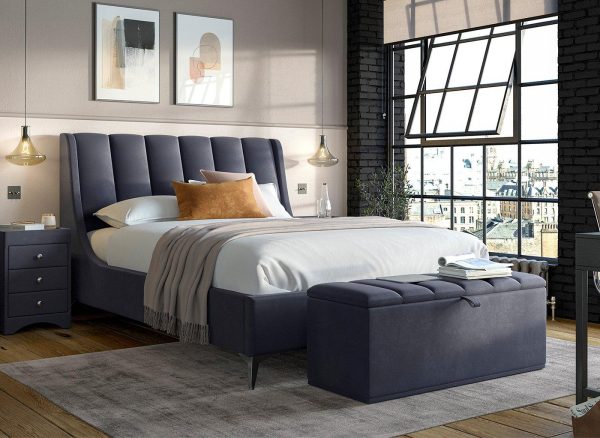 Enzo Upholstered Ottoman Bed Frame 60 Super King Blue