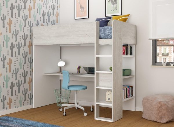 Cassie High Sleeper with Desk 30 Euro Single White