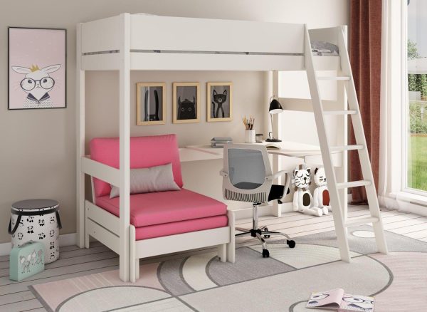 Anderson Desk High Sleeper With Pink Chair 30 Single White