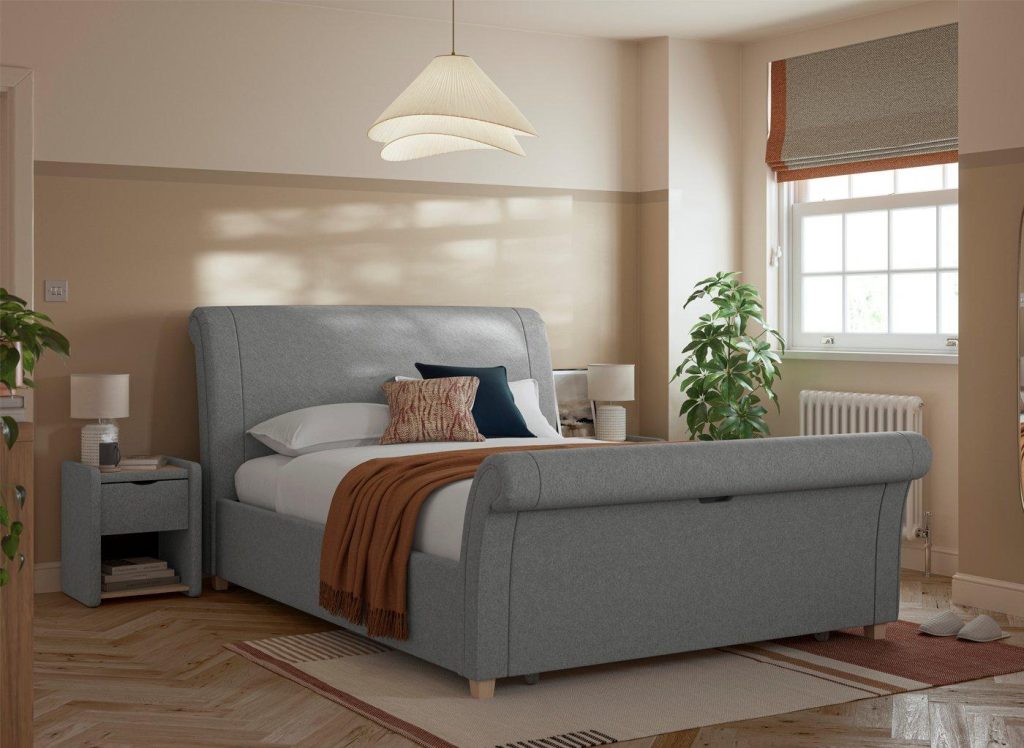 Delaware Upholstered Sleigh Bed Frame 46 Double Grey