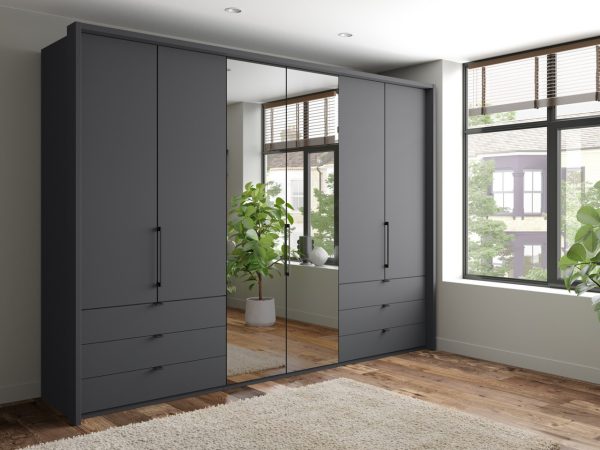 Emden 6 Door 6 Drawer Hinged Mirrored Wardrobe