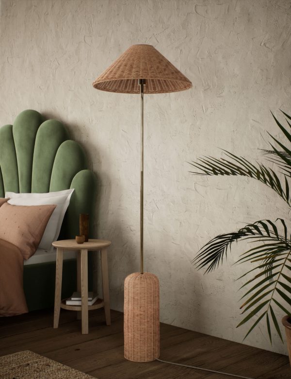 MS Collection Lotus Rattan Floor Lamp Antique Brass Antique Brass