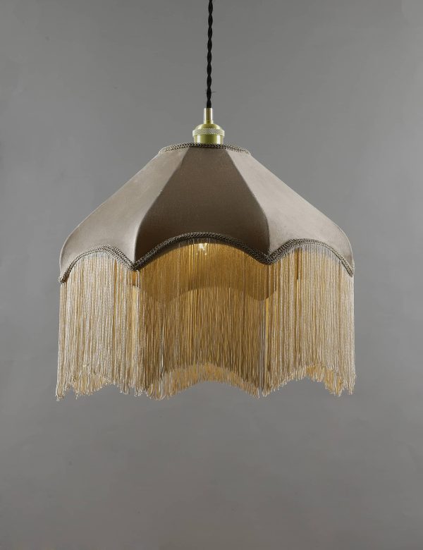 MS Collection Fringed Velvet Lamp Shade   Taupe RedTaupeDark GreenOchrePink