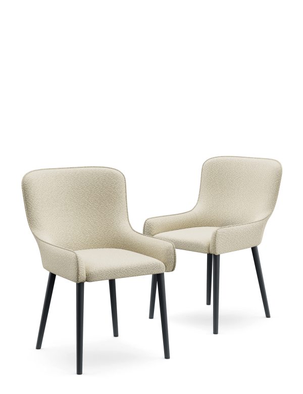 MS Collection Set of 2 Braxton Boucle Dining Chairs Soft White Soft WhiteChestnut