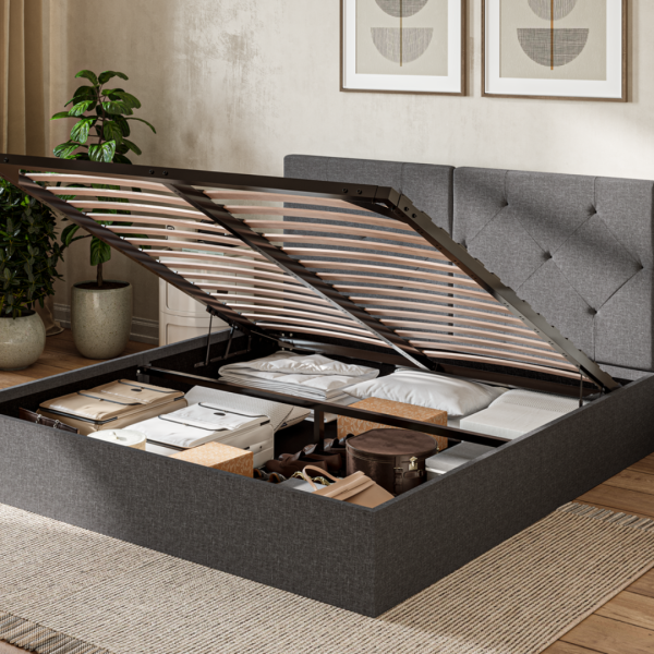 Emma Ottoman Bed King 150 x 200cm Dark Grey