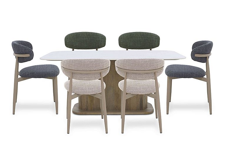 Aimar Rectangular Dining Table with 2 Oat 2 Green and 2 Dark Grey Open Back Chairs