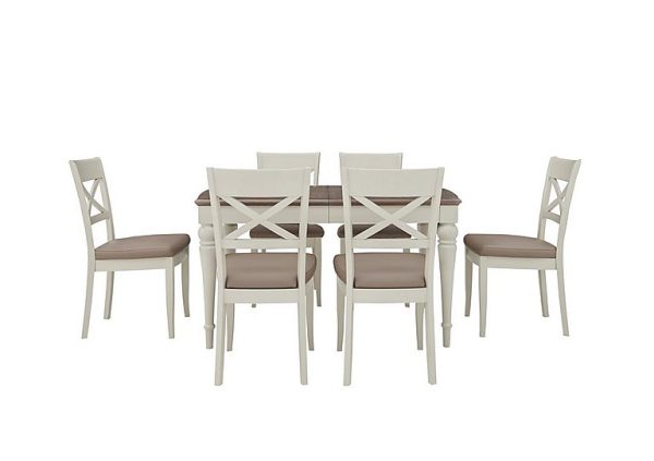 Furnitureland Annecy Extending Dining Table with 6 Faux NC Leather Cross Back Chairs