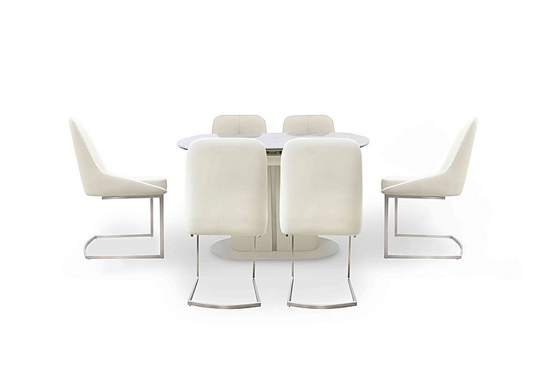 Avorio Swivel Extending Dining Table and 6 Swivel Chairs Set