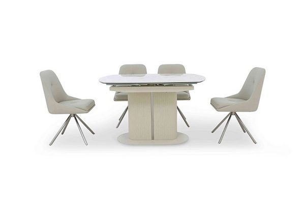 Avorio Swivel Extending Dining Table and 4 Swivel Chairs Set