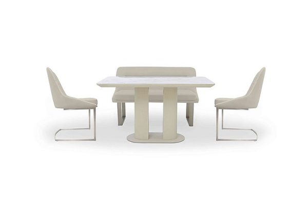 Avorio Fixed Dining Table High Back Bench and 2 Cantilever Chairs Set