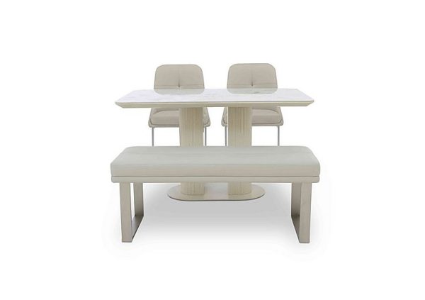 Avorio Fixed Dining Table Low Bench and 2 Cantilever Chairs Set