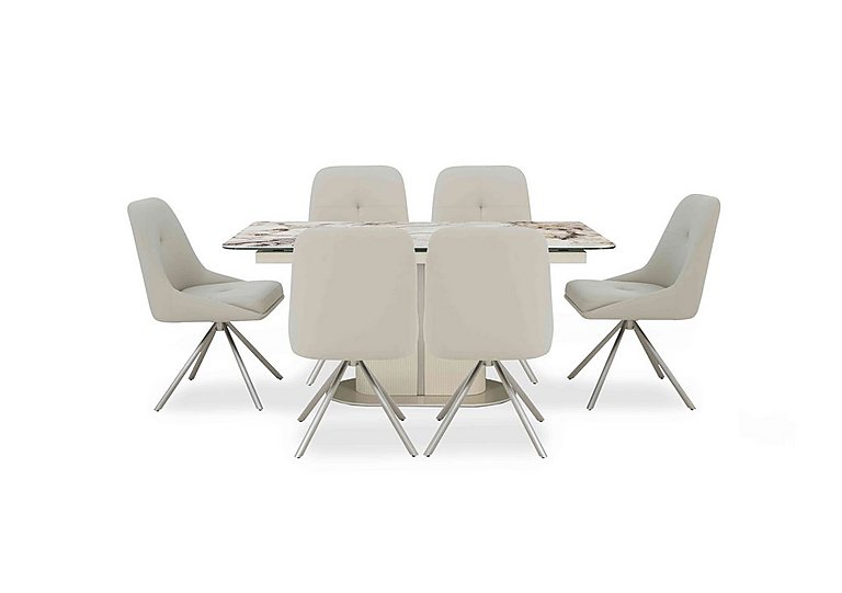 Avorio Large Pop Up Extending Dining Table and 6 Swivel Chairs