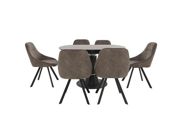 Enterprise Round Extending Dining Table and 4 Quilted Swivel Chairs Set