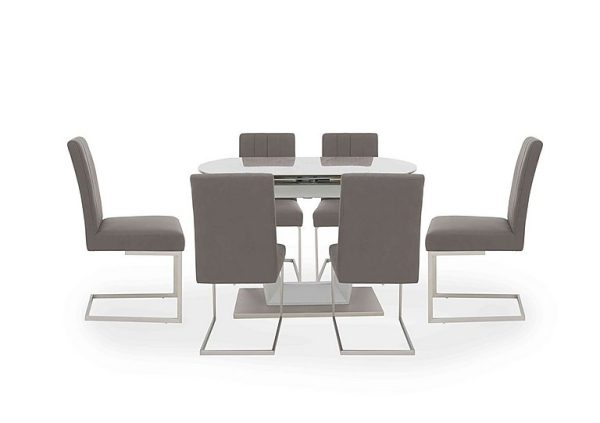 Grigio Swivel Dining Table with 6 Fixed Chairs