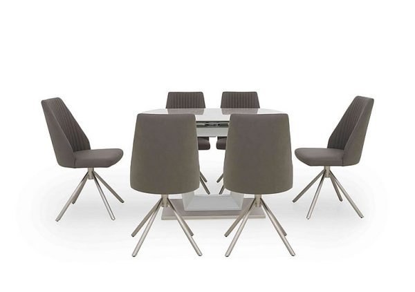 Grigio Swivel Extending Dining Table with 6 Swivel Chairs