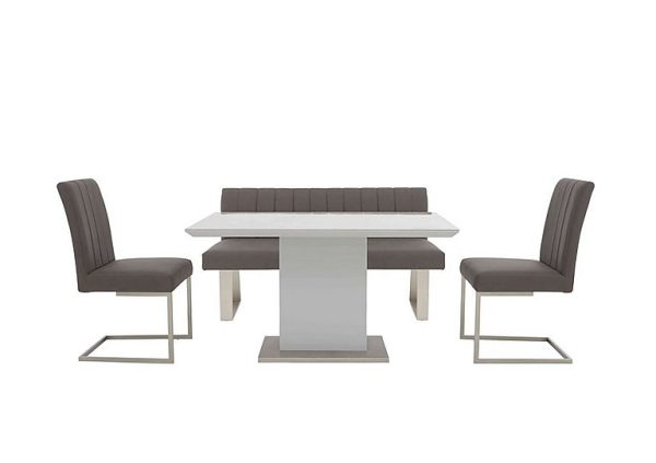 Grigio Fixed Dining Table High Back Bench and 2 Chairs Set