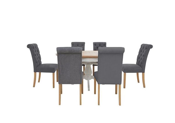 Furnitureland Hamilton Round Extending Dining Table and 6 Fabric Chairs