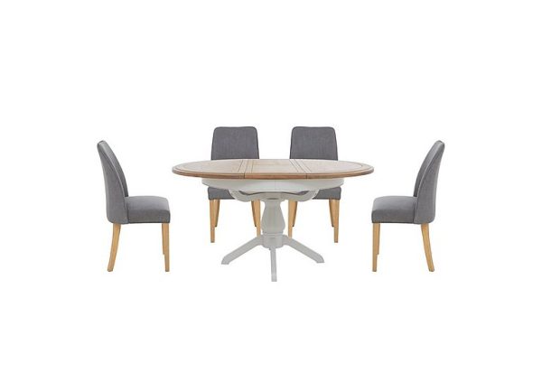 Furnitureland Hamilton Round Extending Dining Table and 4 Fabric Chairs