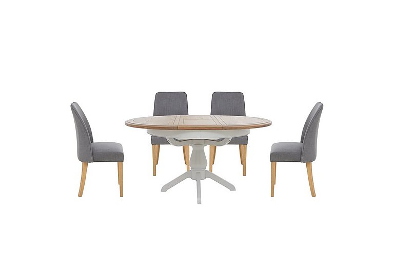 Furnitureland Hamilton Round Extending Dining Table and 4 Fabric Chairs