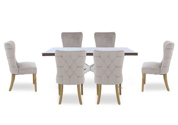 Kiara Small Rectangular Dining Table with Chrome Legs and 4 Luxe Fabric Chairs