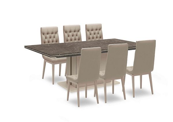 Lusso Small Extending Dining Table and 6 Panelled Faux Leather Chairs