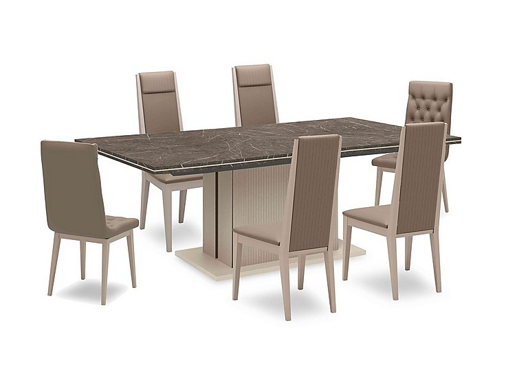 Lusso Large Extending Dining Table with 4 Faux Leather Panelled Chairs and 2 Faux Leather Buttoned Chairs