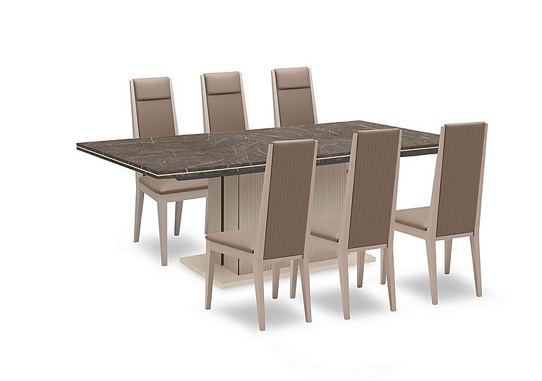 Lusso Large Extending Dining Table and 6 Panelled Faux Leather Chairs