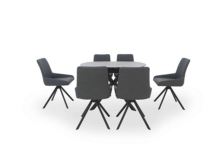 Matteo Swivel Dining Table with 6 Faux Leather Chairs