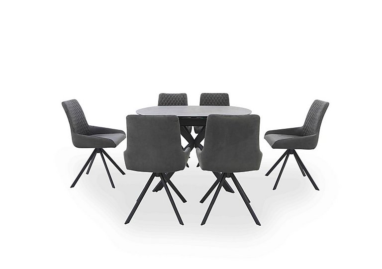 Matteo Swivel Dining Table with 6 Velvet Chairs