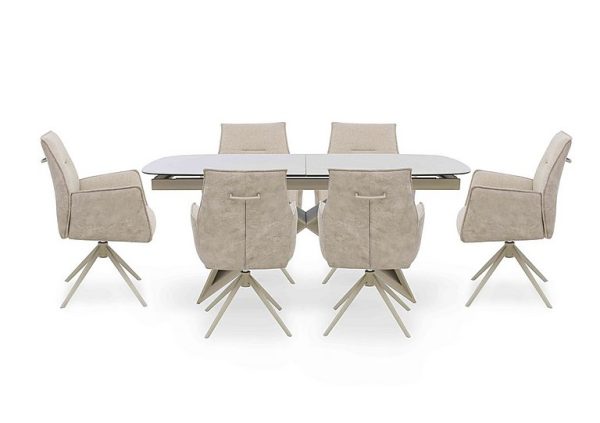 Mirage Large Extending Dining Table and 6 Swivel Dining Arm Chairs