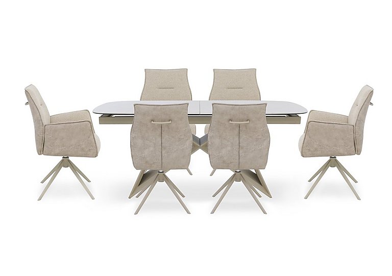 Mirage Large Extending Dining Table with 4 Swivel Chairs and 2 Swivel Dining Arm Chairs